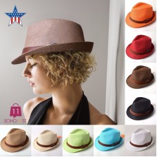 Unisex Hombre Mujer Faux Leather Belt Straw Fedora Hat Trilby Cuban Cap  H032  eb-33979449
